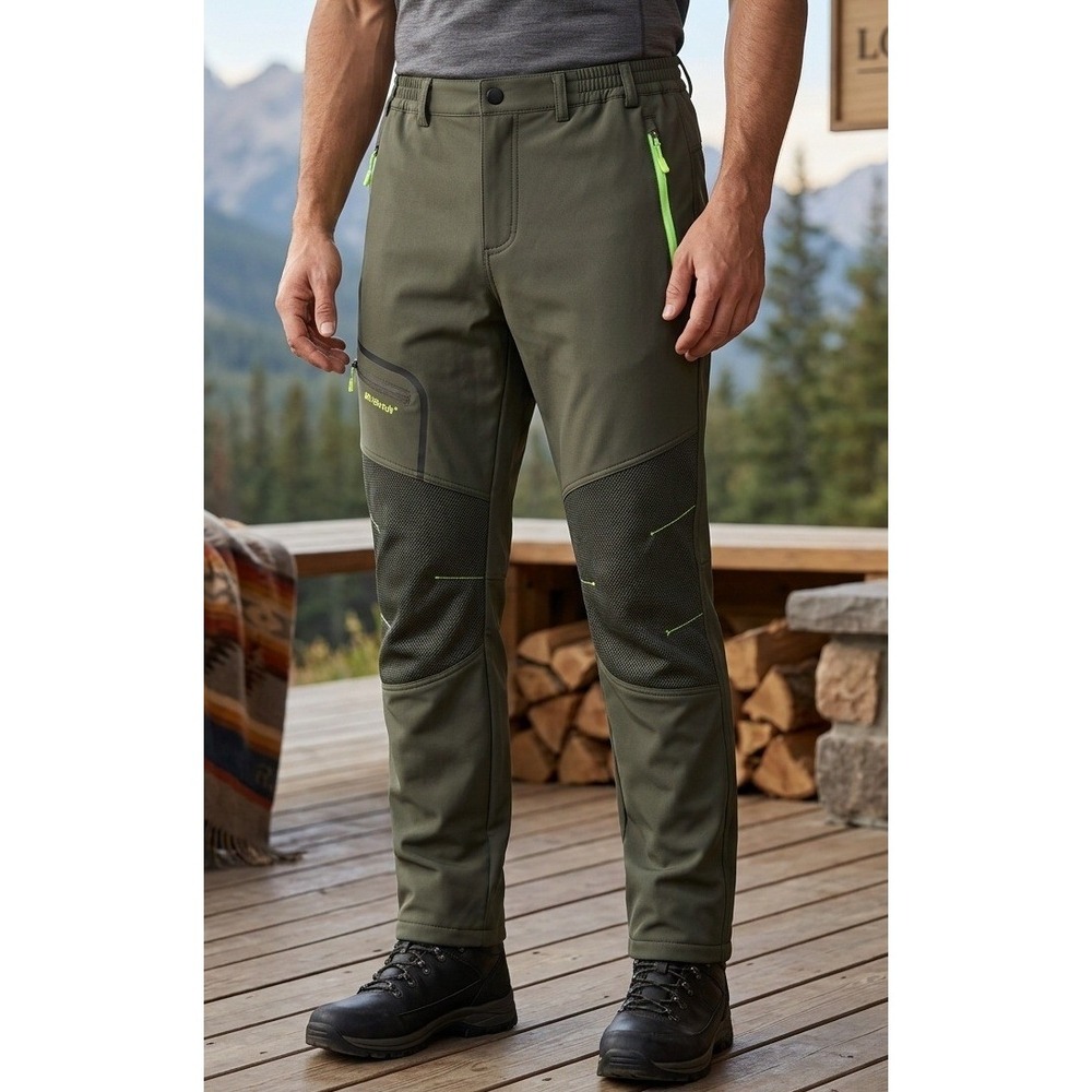 Outdoor Sport Fleece Lined Waterproof Winter Hiking Pants Men's 3XL Olive Green
